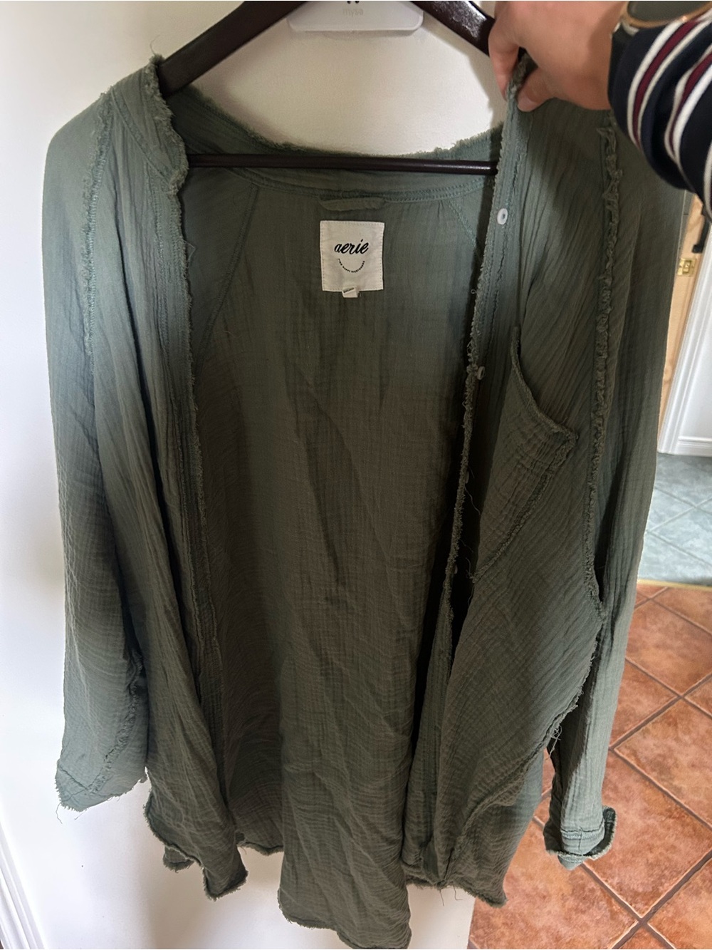 aerie Olive Green Lightweight Open Cardigan Jacket